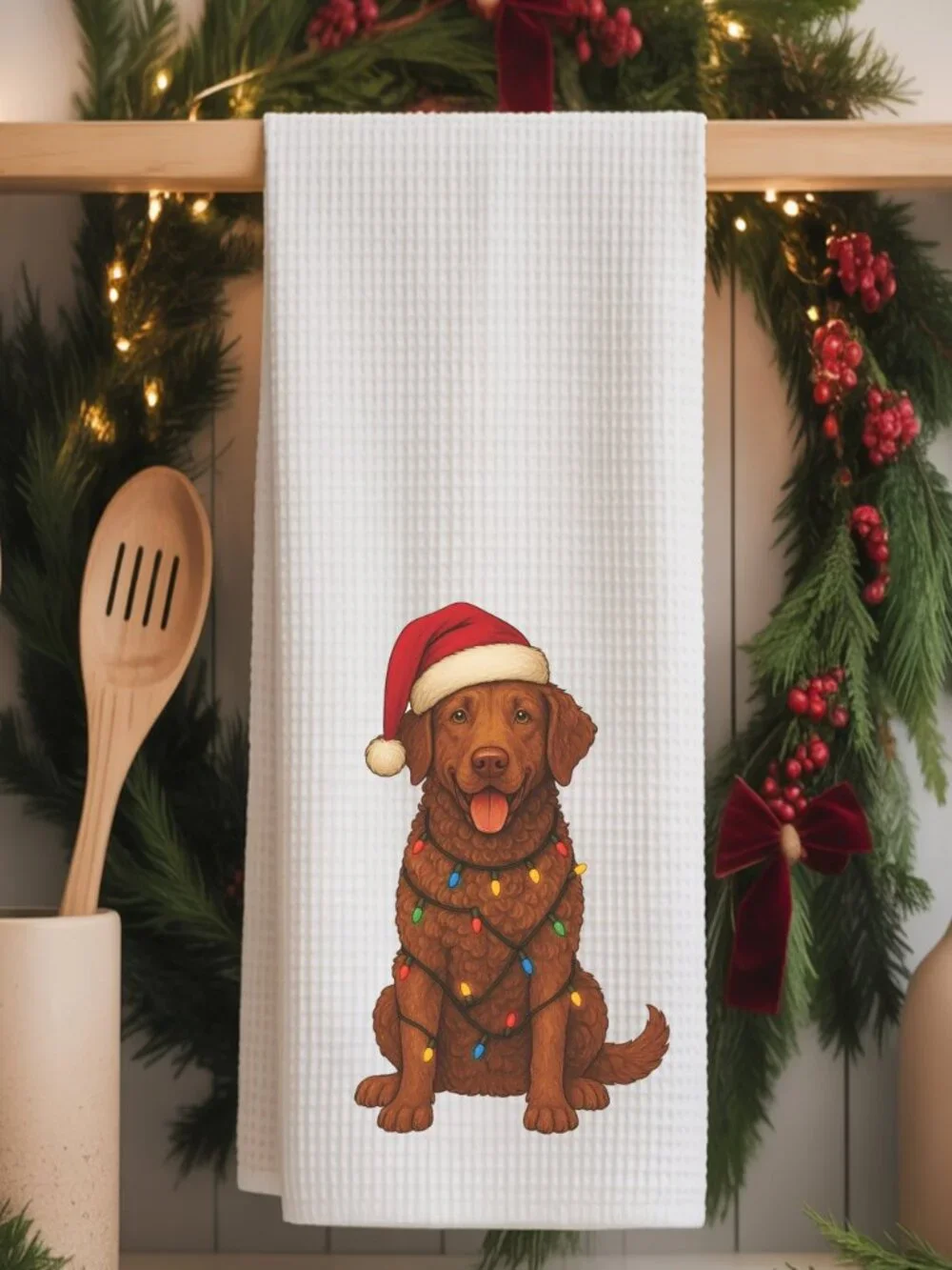 Chesapeake Bay Retriever Christmas Lights Decorative Kitchen Tea Towel